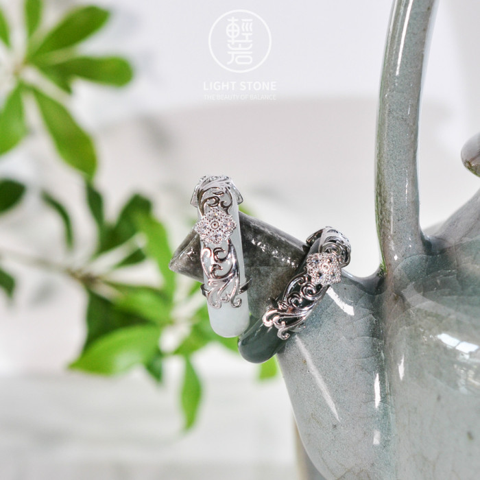 Lucky Clover - Mosaic - Green Jade 925 Silver Ring