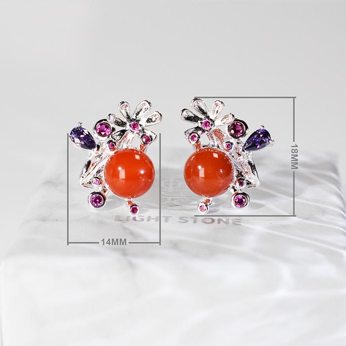 Sunset- 925 Silver Red Agate Earrings