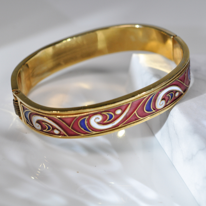 Lucky Clouds - Red - Jingtai Blue Vintage Bangle - Cooper Base Cloisonne