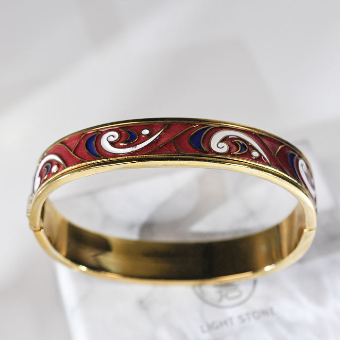 Lucky Clouds - Red - Jingtai Blue Vintage Bangle - Cooper Base Cloisonne