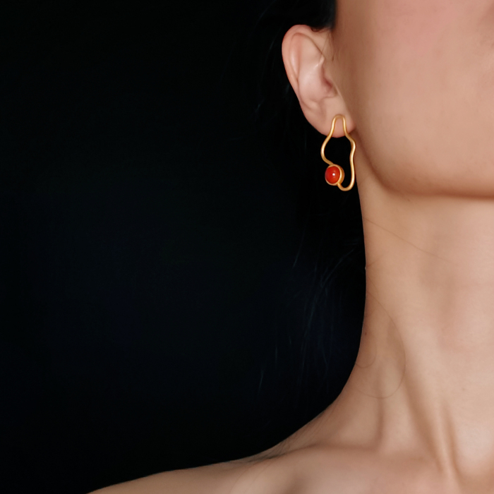 Gold Cloud - Red Agate 925 Silver Earrings