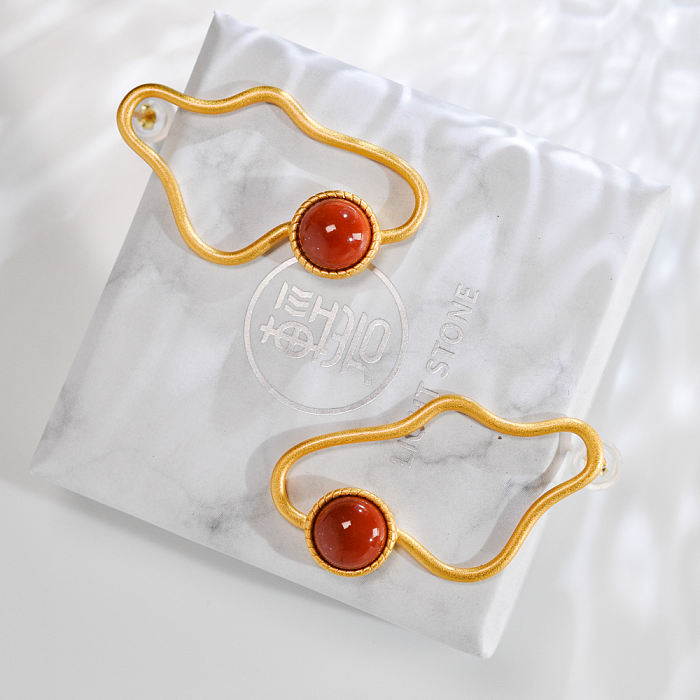 Gold Cloud - Red Agate 925 Silver Earrings