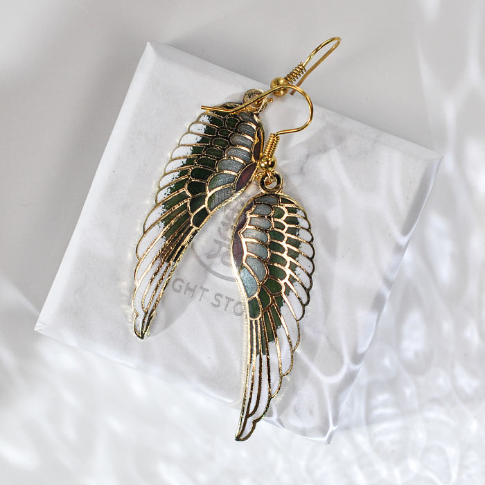 Wings - Green - Vintage Jingtai Blue Cloisonne Copper Earrings