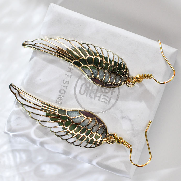 Wings - Green - Vintage Jingtai Blue Cloisonne Copper Earrings