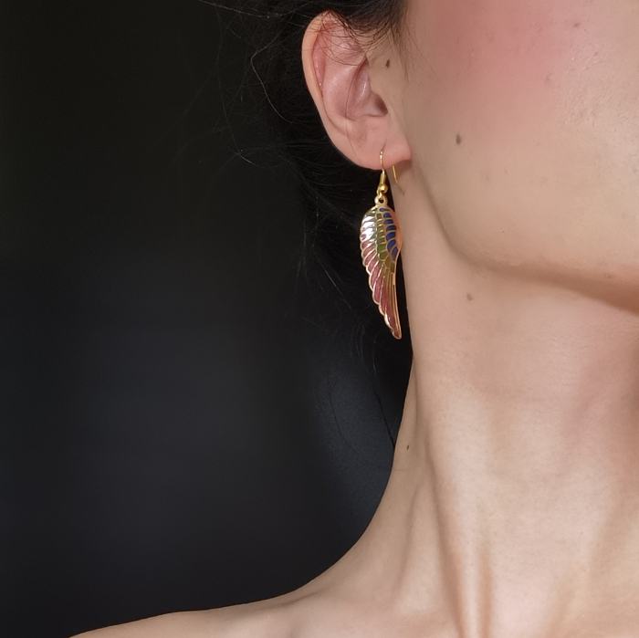 Wings - Red - Vintage Jingtai Blue Cloisonne Copper Earrings