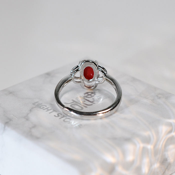 Online Rings - Lucky Clover - Red Coral 925 Silver Ring - Asian Gift | LIGHT STONE