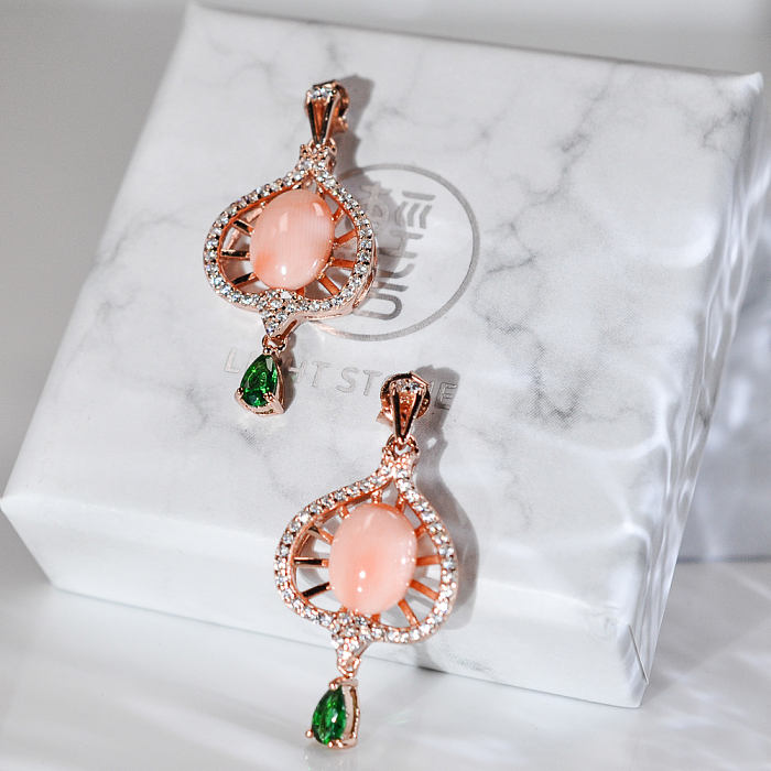 Peach - Pink Coral 925 Silver Earrings