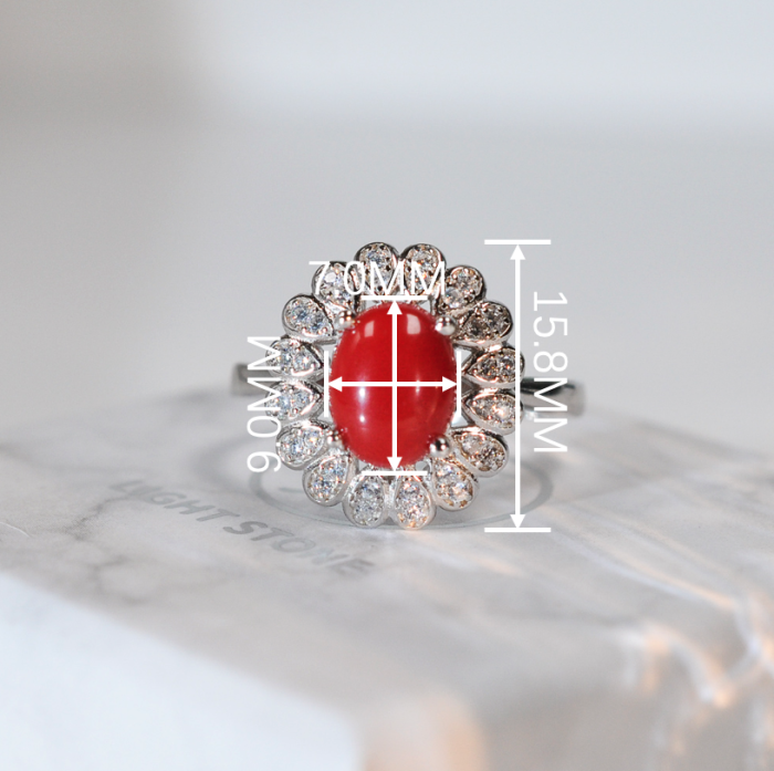 Online Rings - Flower - Red Coral 925 Silver Ring - Asian Gift | LIGHT STONE