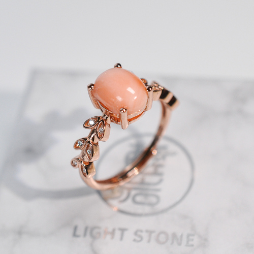 Gold Flower - Pink Coral 925 Silver Ring - Size Adjustable (Fit Size 4 -12)