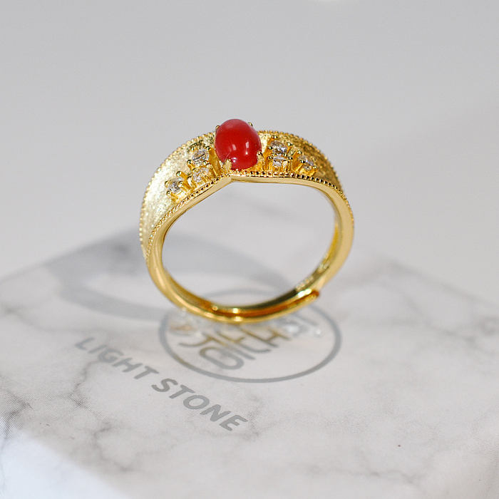 Online Rings - Vintage Royal - Red Coral 925 Silver Ring - Asian Gift | LIGHT STONE