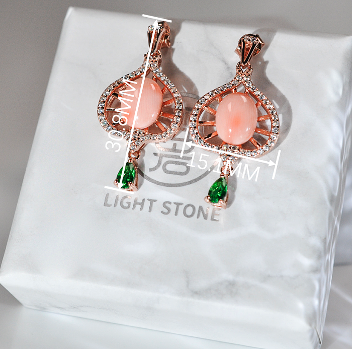 Online Earrings - Peach - Pink Coral 925 Silver Ring - Asian Gift | LIGHT STONE