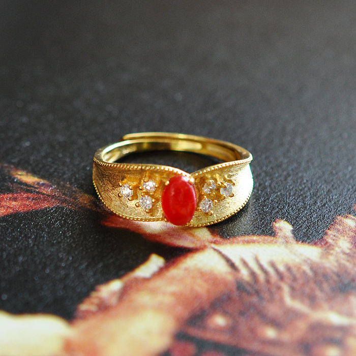 Online Rings - Vintage Royal - Red Coral 925 Silver Ring - Asian Gift | LIGHT STONE