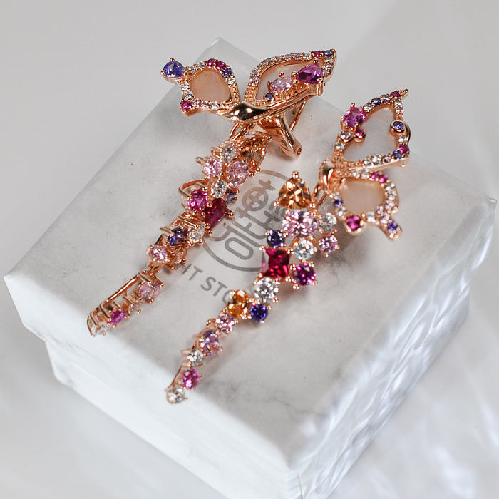 Crystal Pink Butterfly - 925 Silver Crystal Ear Stud