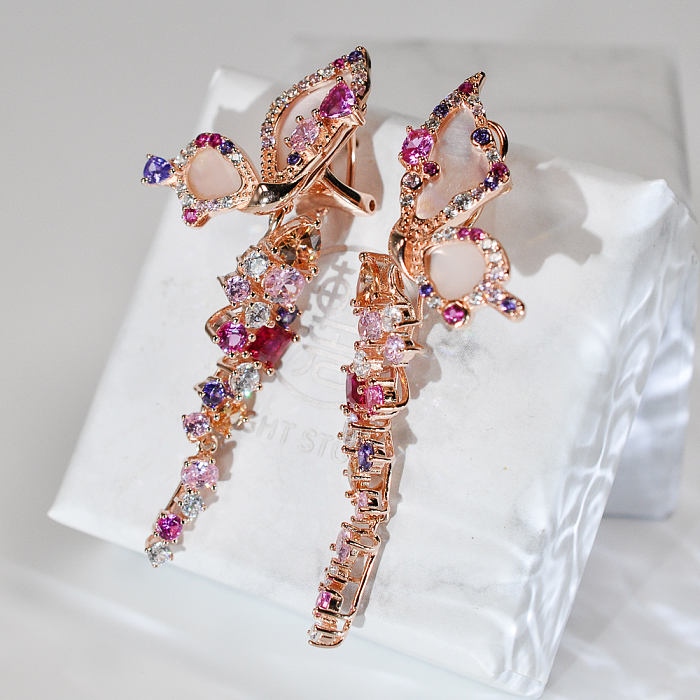 Crystal Pink Butterfly - 925 Silver Crystal Ear Stud