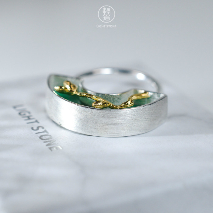 Magnolia - Green Agate - 925 Silver Ring