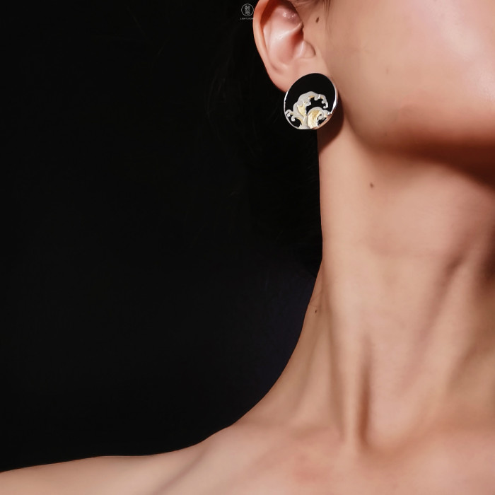Online Earring Shop - Special Gift - Wave - Black Agate Earrings | Light Stone 