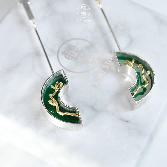 Magnolia - Green Agate - 925 Silver Earrings