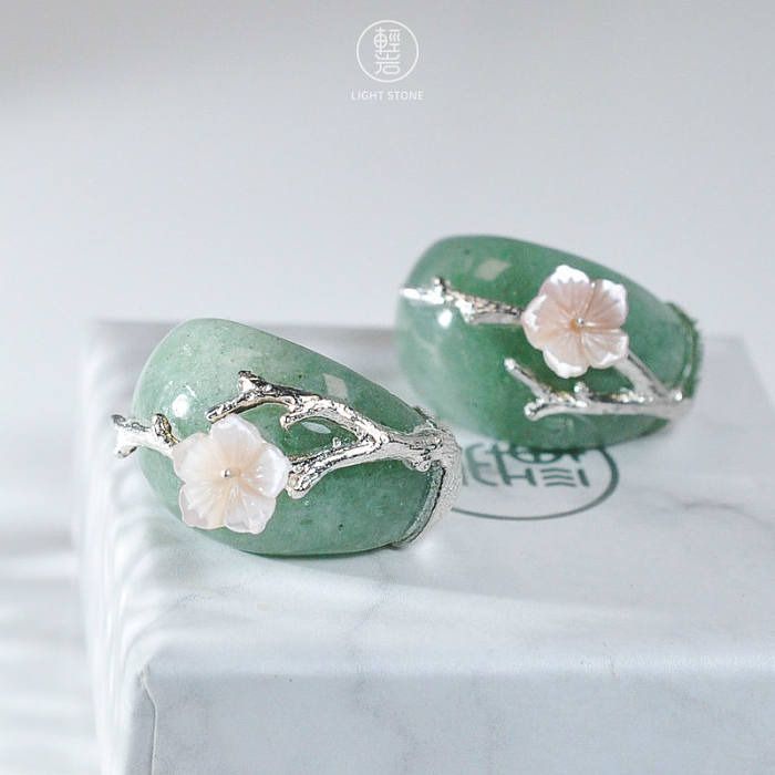 Plum Blossom -  Aventurine - 925 Silver Earrings