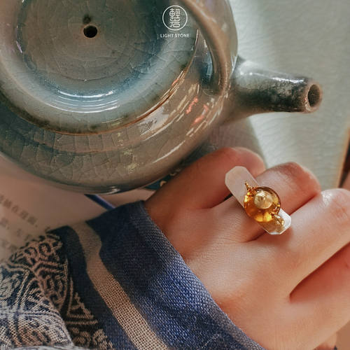 Tea Time - Amber Ring - 925 Silver