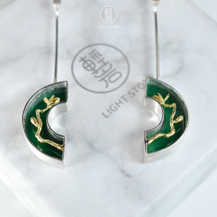 Magnolia - Green Agate - 925 Silver Earrings