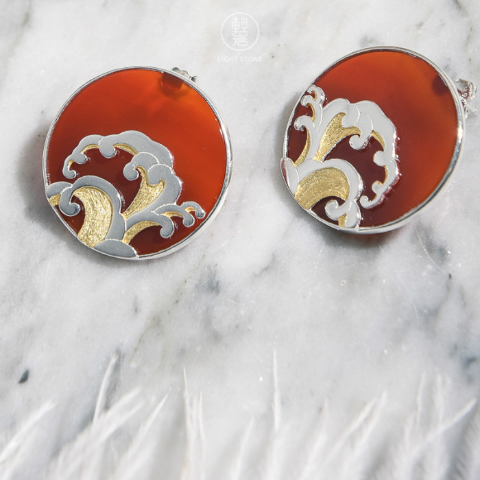 Online Earring Shop - Special Gift - Wave - Red Agate Earrings | Light Stone 