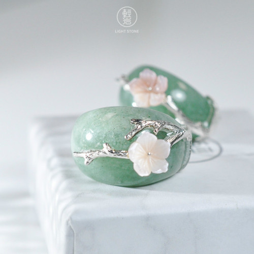 Plum Blossom -  Aventurine - 925 Silver Earrings