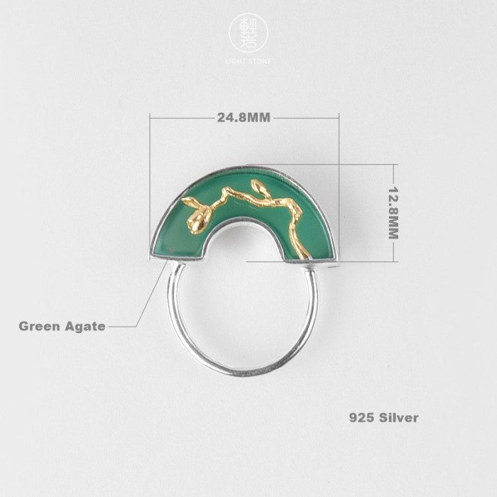 Magnolia - Green Agate - 925 Silver Ring