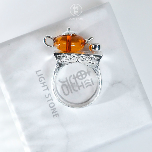 Tea Table - Amber Ring - 925 Silver