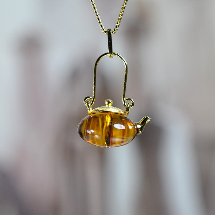 Teapot - Amber Necklace - 925 Silver