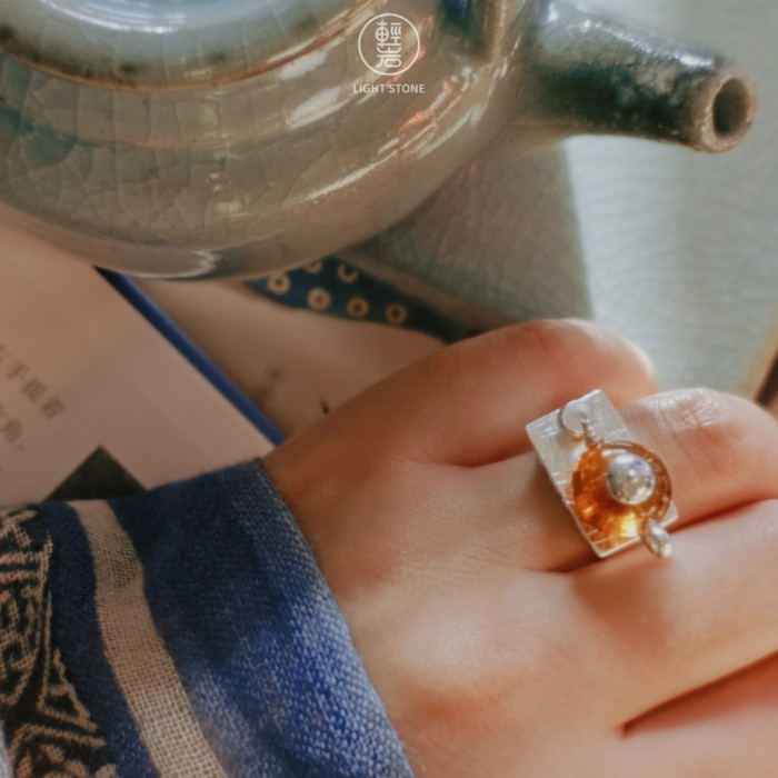 Online Ring Shop - Special Tea Table - Amber Ring | Light Stone 