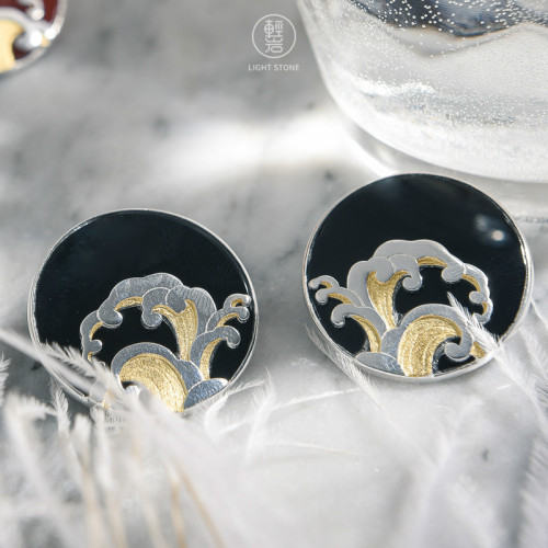 Wave - Black Agate  - 925 Silver Earrings