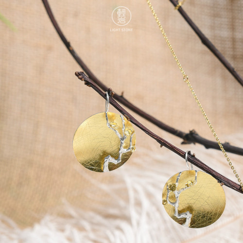 Gold Plum Blossom - 925 Silver Earrings