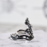 Clouds and Moon - 925 Silver Ring With Glaze - Size Adjustable