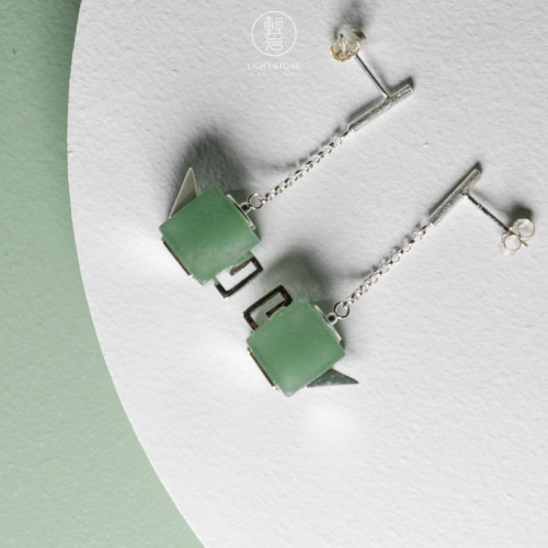 Green Teapot -  Aventurine - 925 Silver Earrings