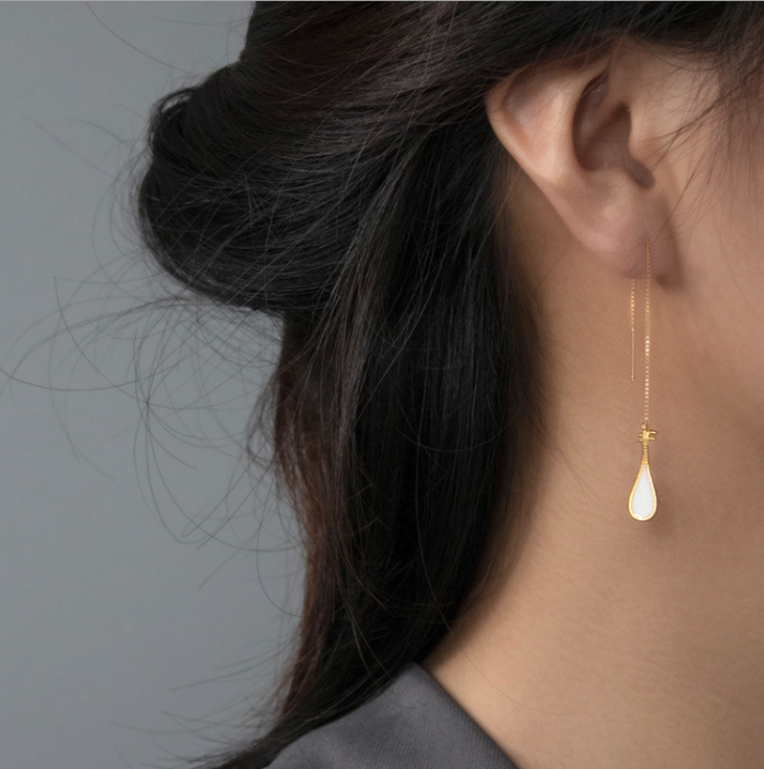 Online Earring Shop - Special Gift - Pipa - Lute - White Enamel  Earrings | Light Stone 