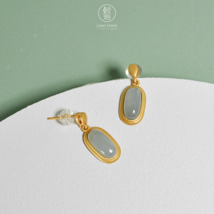 Simple Oval - Jadeite 925 Sterling Silver Earrings