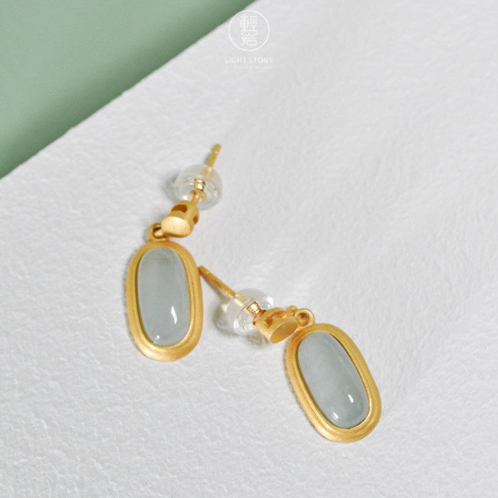 Simple Oval - Jadeite 925 Sterling Silver Earrings