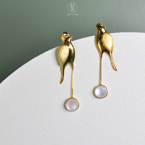 Gold Birds - 925 Silver Earrings With Glaze