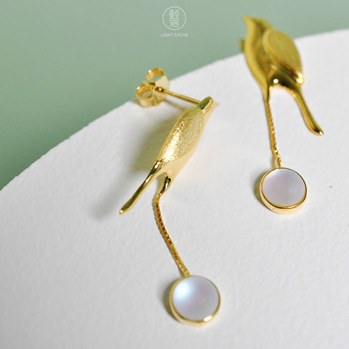 Online Earrings Shop - Gold Birds - 925 Silver Earrings With Glaze | Light Stone Jewellery