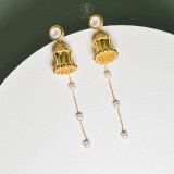 Best Designer Earrings Online - Dunhuang. Hua Gai Pearl Ear Stud - Sterling Silver Gilded - Mother of Pearl | Light Stone
