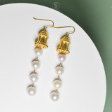 Hua Gai Pearl Earrings - Silk Road - Sterling Silver Gilded