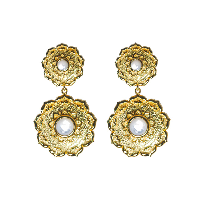 Double Lotus - Silk Road - Mother of Pearl- Luxury Sterling Silver Earrings