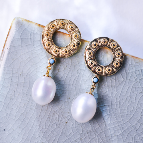 Sunrise - Silk Road - Freshwater Pearls - Sterling Silver Earrings