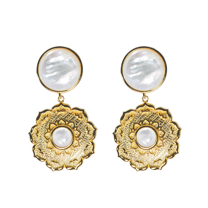 Elegant Lotus Silk Road Mother of Pearl Sterling Earrings | Dunhuang Aesthetics | Light Stone Jewellery