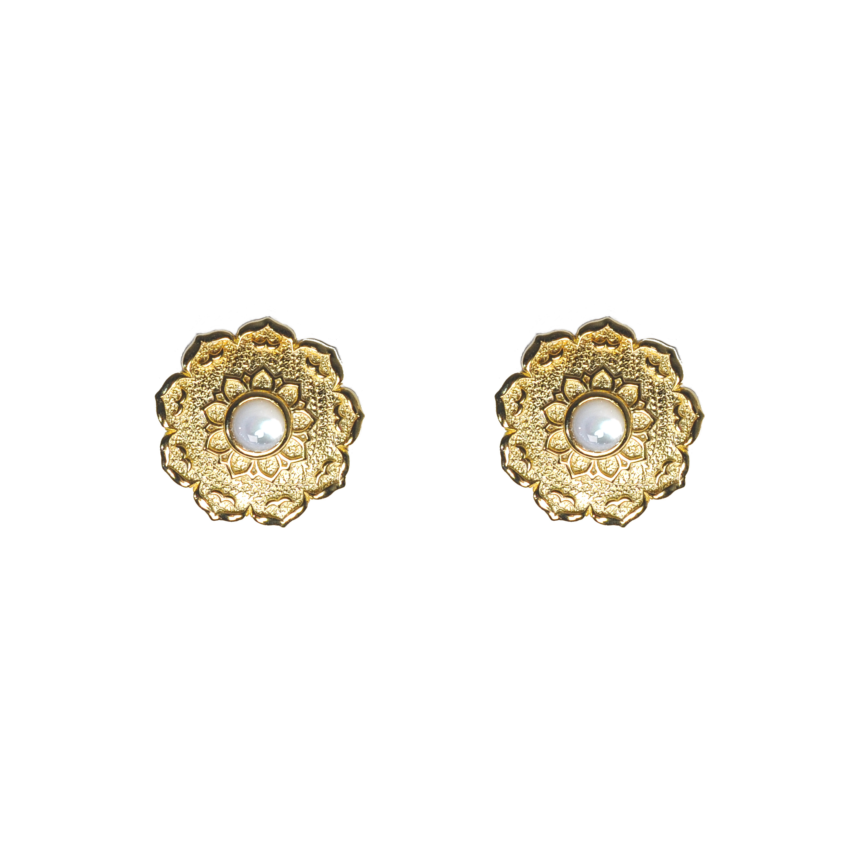 Lotus Silk Road Mother of Pearl Silver Ear Studs | Dunhuang