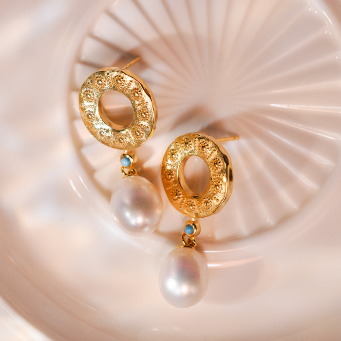 Sunrise - Silk Road - Freshwater Pearls - Sterling Silver Earrings