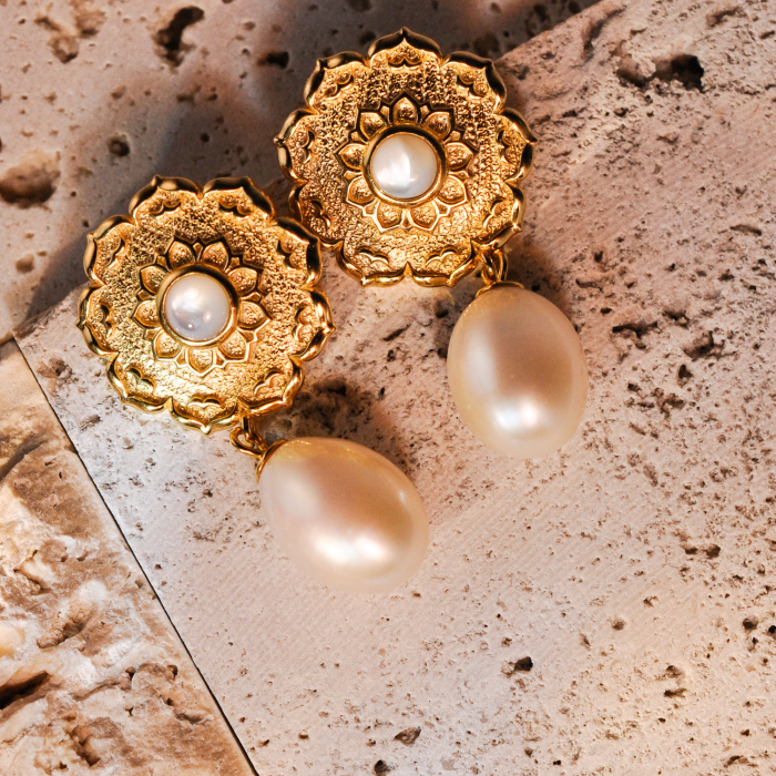Lotus - Silk Road - Freshwater Pearls - Luxury Sterling Silver Earrings