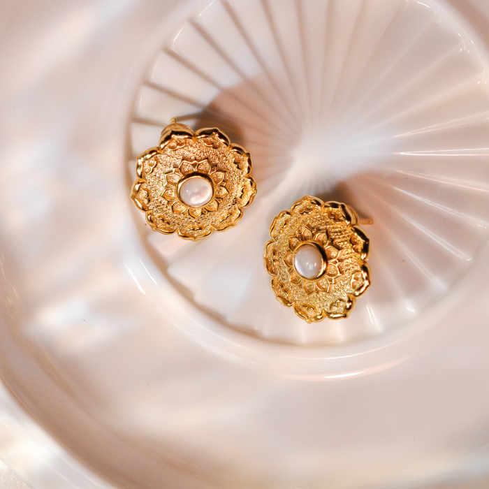 Lotus - Silk Road - Mother of Pearl- Luxury Sterling Silver Ear Studs