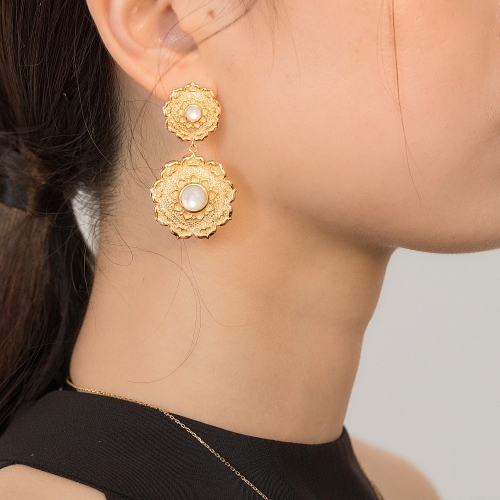 Double Lotus - Silk Road - Mother of Pearl- Luxury Sterling Silver Earrings