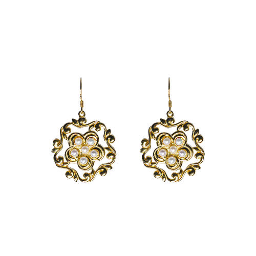 Flower Hoop for Buddha - Silk Road - Freshwater Pearls - Luxury Sterling Silver Earrings
